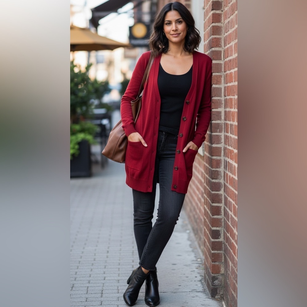 Theory bright Red cotton/Cashmere Blend Button up V neck front Cardigan size SP
